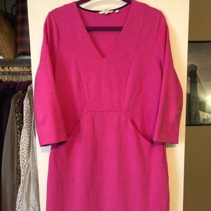 Boden hot pink V neck knit knee length dress 3/4 length sleeve Size 12L